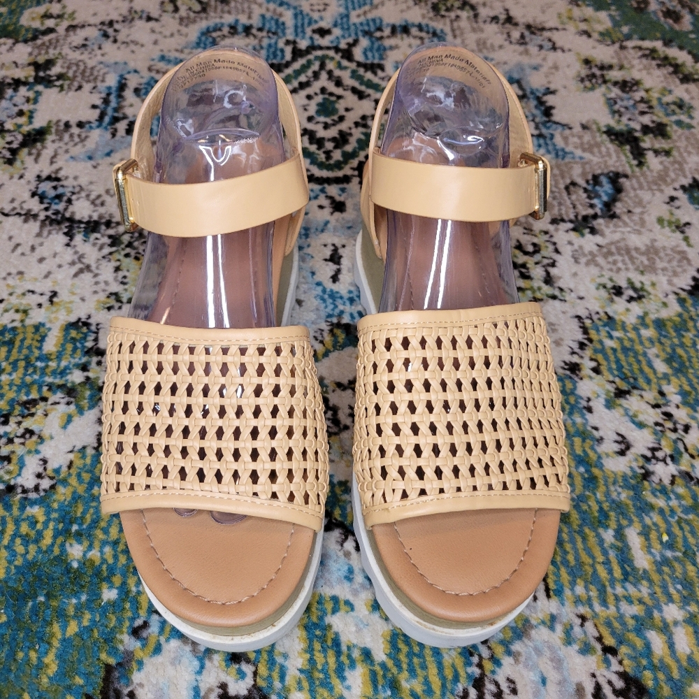 Universal Thread Alba Boho Platform Tan Wedge Sandals, Size Womens 9.5‎